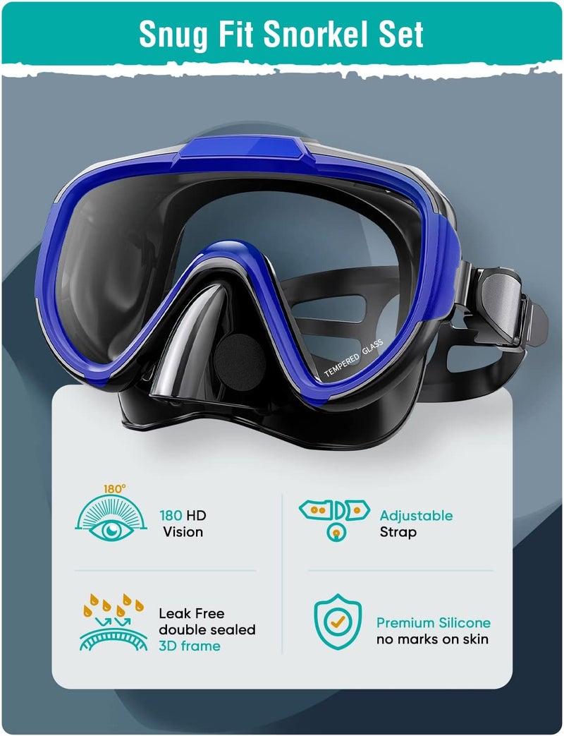 Seovediary Snorkel Set Adults Snorkeling Gear Anti-Fog Panoramic View Swim Mask Dry Top Snorkel Kit with Carry Bag for Snorkeling Scuba Diving Swimming Travel - Image 2